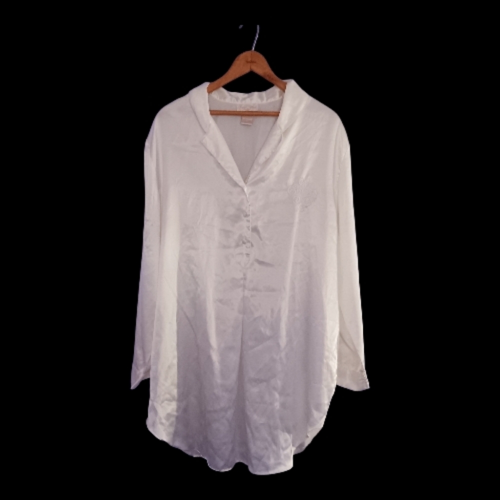 Inner Most | Vintage Silky Satin White Long Sleeve Sleep Shirt Nightgown Large